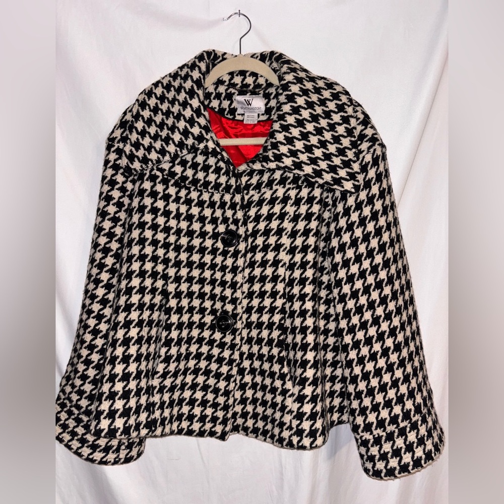 Worthington Women's Classic Coat - Size M Houndstooth Black & White